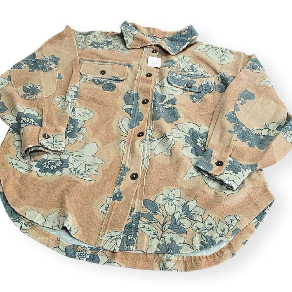 Free People Printed Ruby Jacket Shacket Tan Combo… - image 2